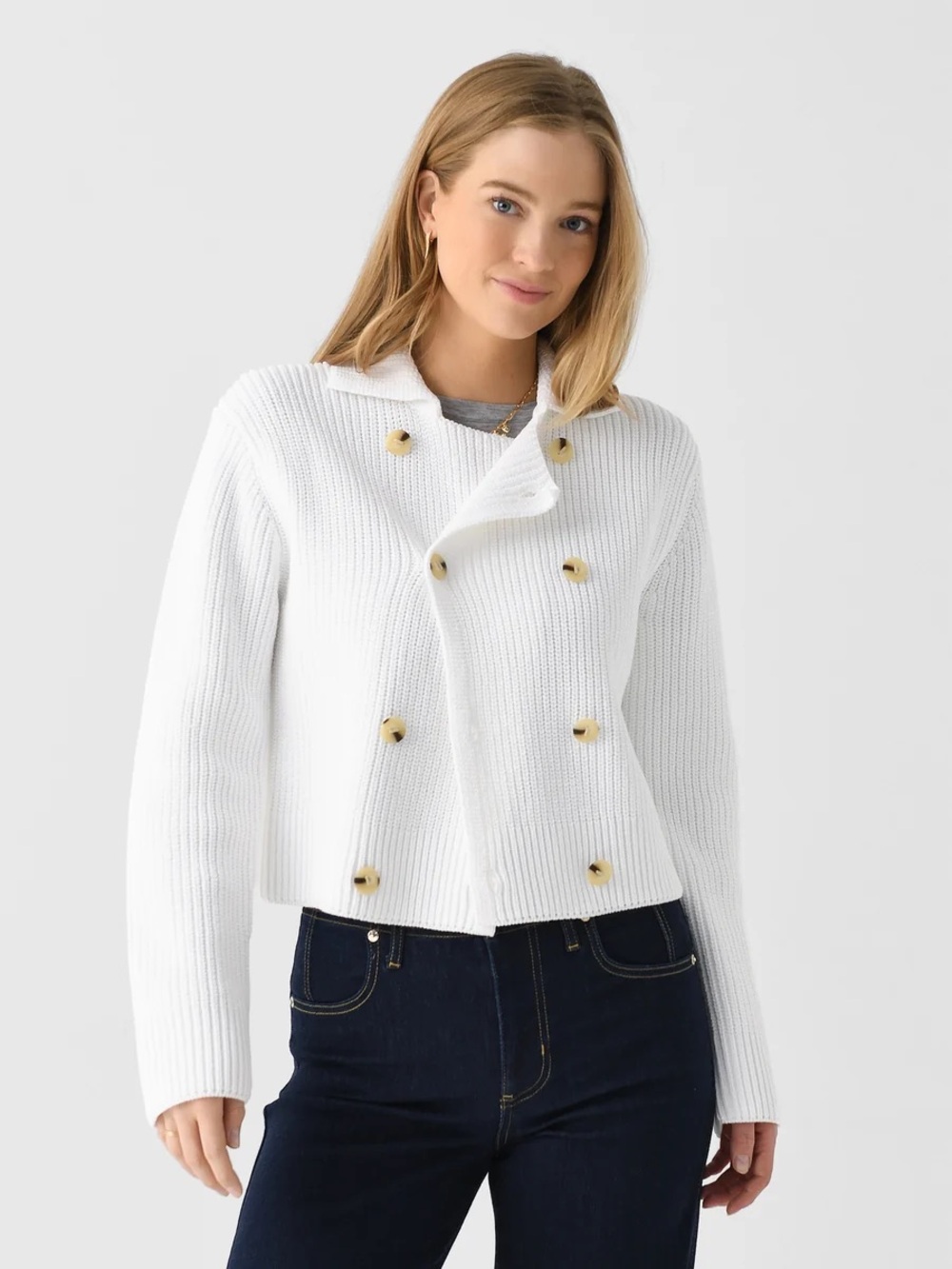VINCE Women's Cotton-Blend Double-Breasted Sweater Jacket